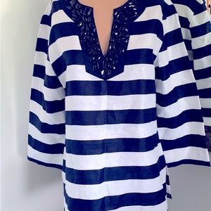 JONES NEW YORK BLOUSE NWOT STRIPE NAVY AND WHITE SIZE MEDIUM